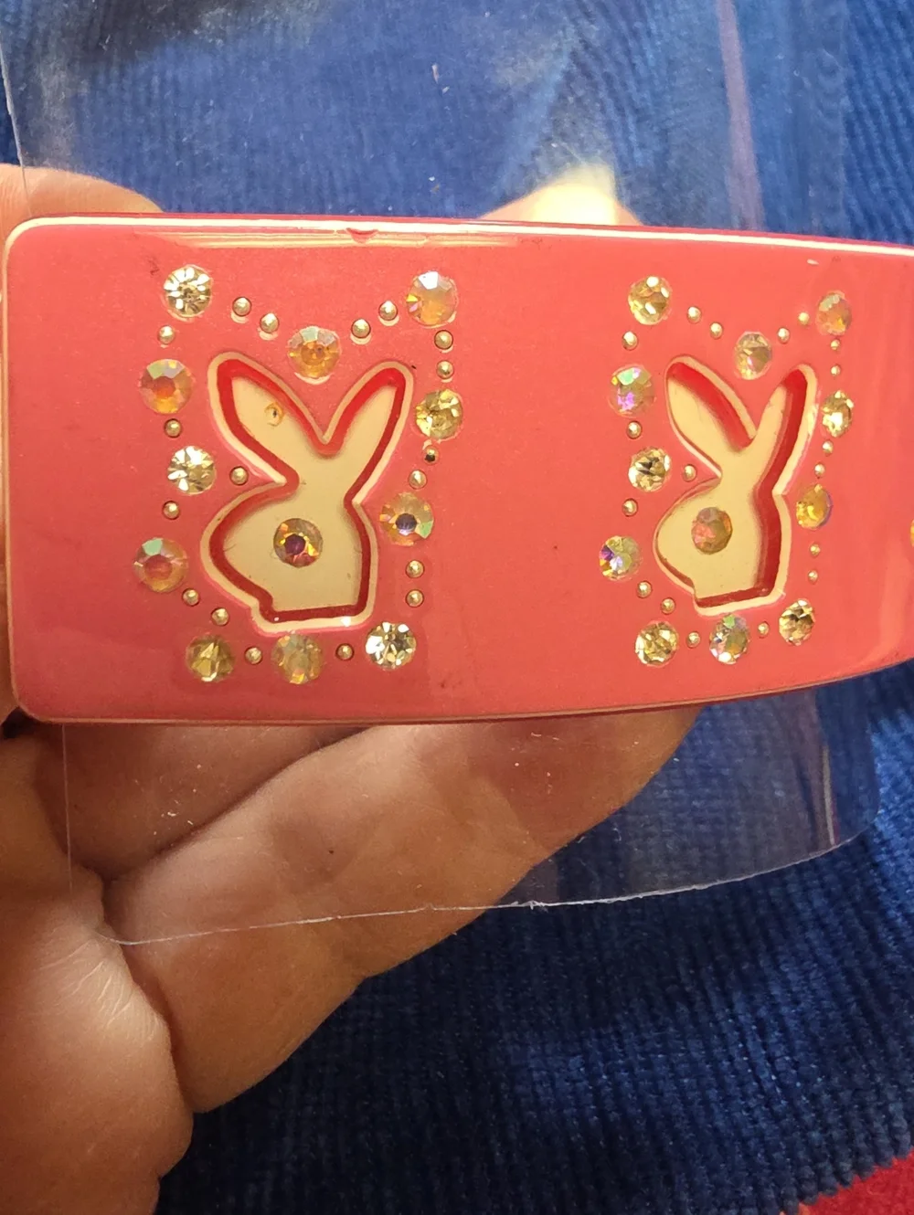 Pink  Rectangular Hair Barrette with Gold-Tone Clasp